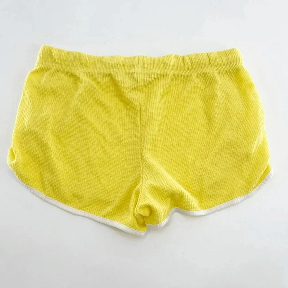 Topshop Waffle Knit Casual Shorts Womens Size 6 Yellow White Drawstring Indoor - Picture 2 of 3